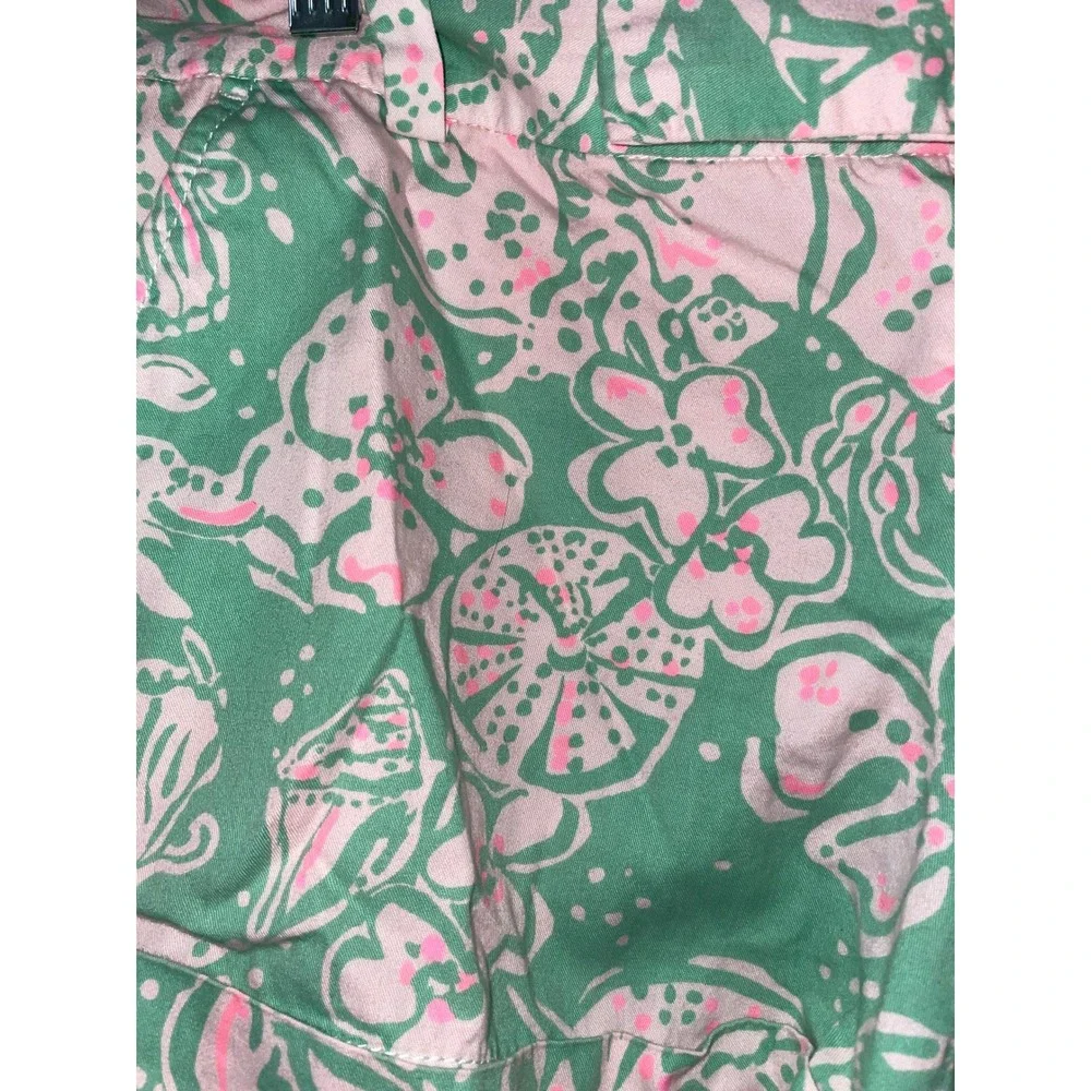 Lilly Pulitzer Barclay Chino Shorts Green Pink Floral Shell Print Womens 8